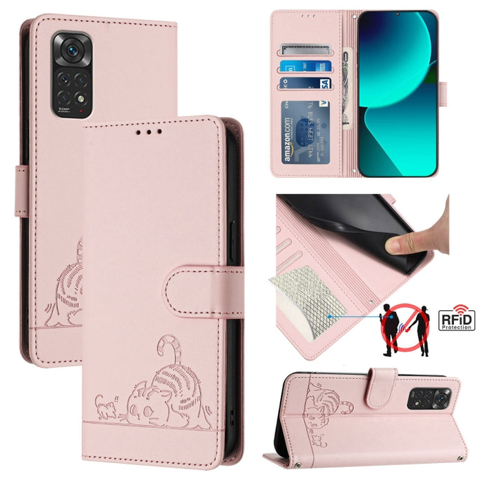 Funda para teléfono de cuero RFID con diseño en relieve de rata y gato con cordón, For Xiaomi Redmi Note 12 5G Global, For Xiaomi POCO X5, For Xiaomi Redmi Note 12 Turbo 5G, For Xiaomi POCO F5 Pro, For Xiaomi Redmi Note 11 4G Global                    ...