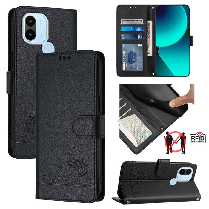 Funda para teléfono de cuero RFID con diseño en relieve de rata y gato con cordón, For Xiaomi Redmi Note 12 5G Global, For Xiaomi POCO X5, For Xiaomi Redmi Note 12 Turbo 5G, For Xiaomi POCO F5 Pro, For Xiaomi Redmi Note 11 4G Global                    ...