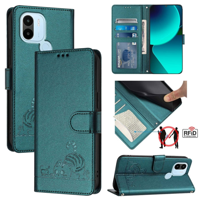 Funda para teléfono de cuero RFID con diseño en relieve de rata y gato con cordón, For Xiaomi Redmi Note 12 5G Global, For Xiaomi POCO X5, For Xiaomi Redmi Note 12 Turbo 5G, For Xiaomi POCO F5 Pro, For Xiaomi Redmi Note 11 4G Global                    ...