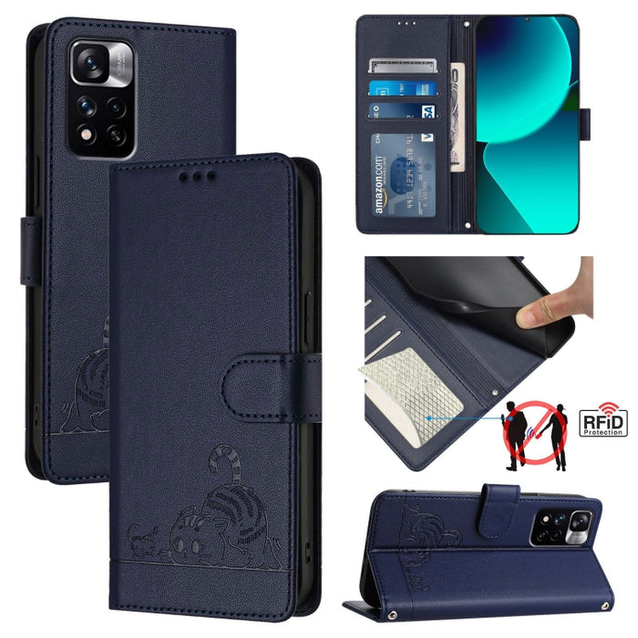 Funda para teléfono de cuero RFID con diseño en relieve de rata y gato con cordón, For Xiaomi Redmi Note 12 5G Global, For Xiaomi POCO X5, For Xiaomi Redmi Note 12 Turbo 5G, For Xiaomi POCO F5 Pro, For Xiaomi Redmi Note 11 4G Global                    ...