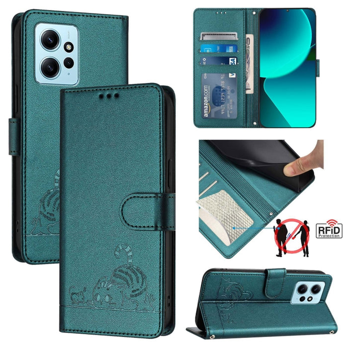 Funda para teléfono de cuero RFID con diseño en relieve de rata y gato con cordón, For Xiaomi Redmi Note 12 5G Global, For Xiaomi POCO X5, For Xiaomi Redmi Note 12 Turbo 5G, For Xiaomi POCO F5 Pro, For Xiaomi Redmi Note 11 4G Global                    ...