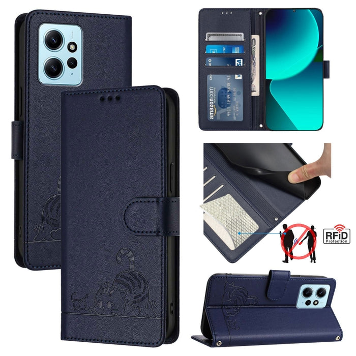 Funda para teléfono de cuero RFID con diseño en relieve de rata y gato con cordón, For Xiaomi Redmi Note 12 5G Global, For Xiaomi POCO X5, For Xiaomi Redmi Note 12 Turbo 5G, For Xiaomi POCO F5 Pro, For Xiaomi Redmi Note 11 4G Global                    ...