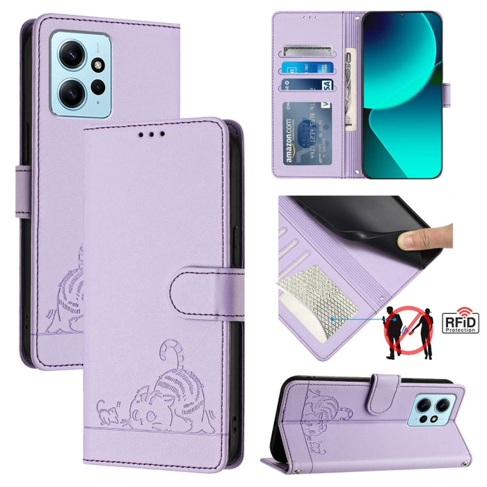 Funda para teléfono de cuero RFID con diseño en relieve de rata y gato con cordón, For Xiaomi Redmi Note 12 5G Global, For Xiaomi POCO X5, For Xiaomi Redmi Note 12 Turbo 5G, For Xiaomi POCO F5 Pro, For Xiaomi Redmi Note 11 4G Global                    ...