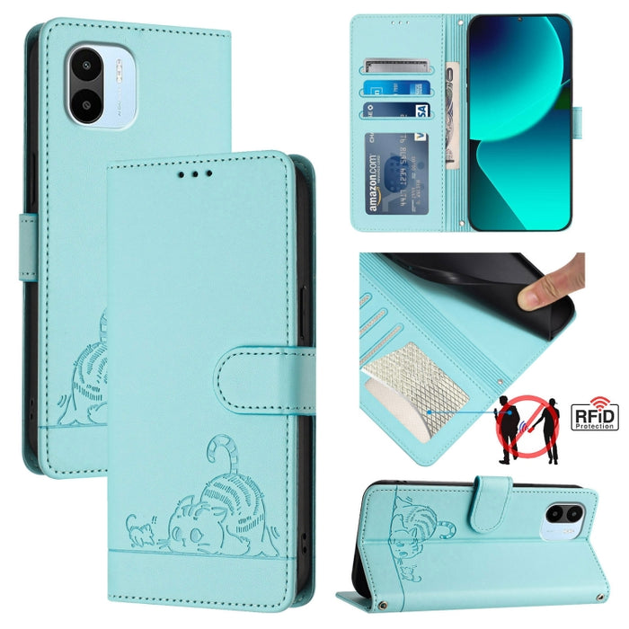 Funda para teléfono de cuero RFID con diseño en relieve de rata y gato con cordón, For Xiaomi Redmi Note 12 5G Global, For Xiaomi POCO X5, For Xiaomi Redmi Note 12 Turbo 5G, For Xiaomi POCO F5 Pro, For Xiaomi Redmi Note 11 4G Global                    ...