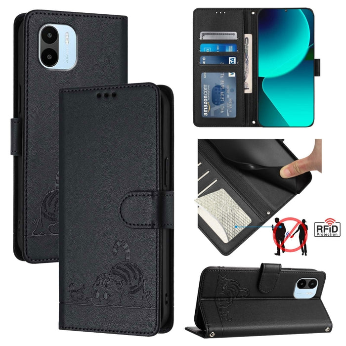 Funda para teléfono de cuero RFID con diseño en relieve de rata y gato con cordón, For Xiaomi Redmi Note 12 5G Global, For Xiaomi POCO X5, For Xiaomi Redmi Note 12 Turbo 5G, For Xiaomi POCO F5 Pro, For Xiaomi Redmi Note 11 4G Global                    ...