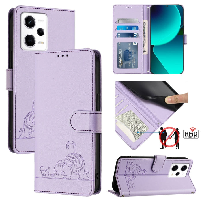 Funda para teléfono de cuero RFID con diseño en relieve de rata y gato con cordón, For Xiaomi POCO X5 Pro, For Xiaomi Redmi 12C / Redmi 11A, For Xiaomi Redmi K60 / K60 Pro, For Xiaomi Redmi 10 5G, For Xiaomi Redmi Note 11E 5G                           ...