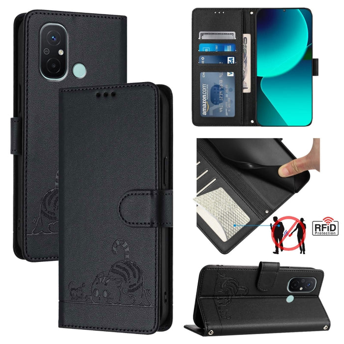 Funda para teléfono de cuero RFID con diseño en relieve de rata y gato con cordón, For Xiaomi POCO X5 Pro, For Xiaomi Redmi 12C / Redmi 11A, For Xiaomi Redmi K60 / K60 Pro, For Xiaomi Redmi 10 5G, For Xiaomi Redmi Note 11E 5G                           ...