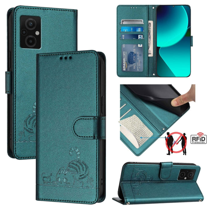 Funda para teléfono de cuero RFID con diseño en relieve de rata y gato con cordón, For Xiaomi POCO X5 Pro, For Xiaomi Redmi 12C / Redmi 11A, For Xiaomi Redmi K60 / K60 Pro, For Xiaomi Redmi 10 5G, For Xiaomi Redmi Note 11E 5G                           ...