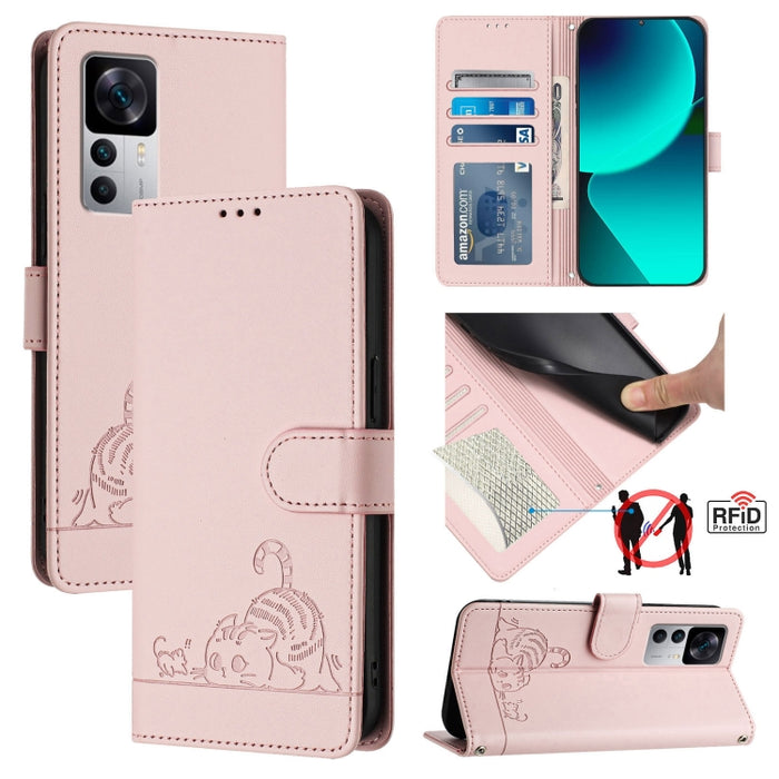 Funda para teléfono de cuero RFID con diseño en relieve de rata y gato con cordón, For Xiaomi POCO X5 Pro, For Xiaomi Redmi 12C / Redmi 11A, For Xiaomi Redmi K60 / K60 Pro, For Xiaomi Redmi 10 5G, For Xiaomi Redmi Note 11E 5G                           ...