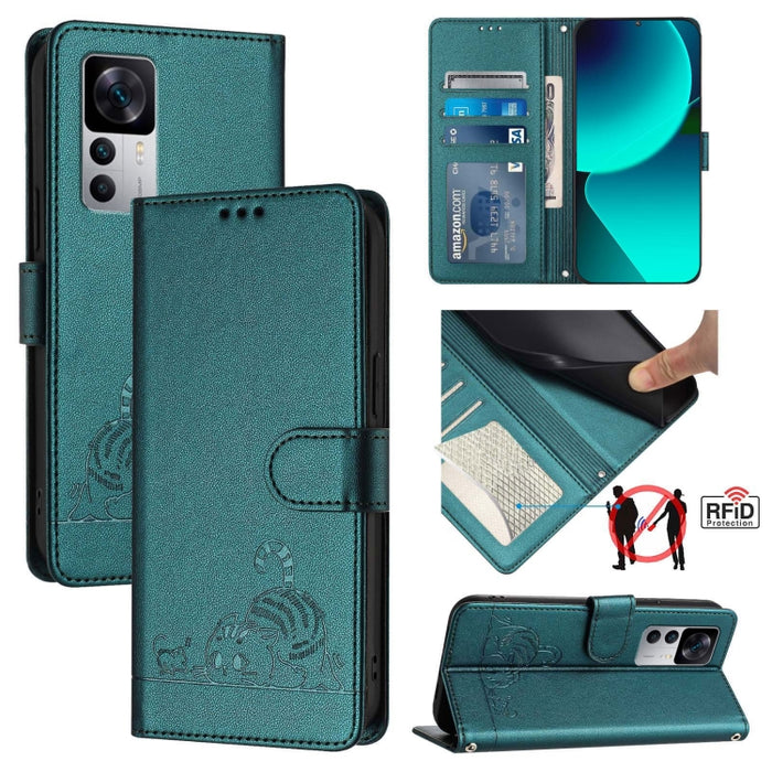 Funda para teléfono de cuero RFID con diseño en relieve de rata y gato con cordón, For Xiaomi POCO X5 Pro, For Xiaomi Redmi 12C / Redmi 11A, For Xiaomi Redmi K60 / K60 Pro, For Xiaomi Redmi 10 5G, For Xiaomi Redmi Note 11E 5G                           ...