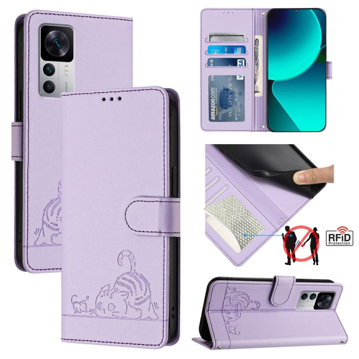 Funda para teléfono de cuero RFID con diseño en relieve de rata y gato con cordón, For Xiaomi POCO X5 Pro, For Xiaomi Redmi 12C / Redmi 11A, For Xiaomi Redmi K60 / K60 Pro, For Xiaomi Redmi 10 5G, For Xiaomi Redmi Note 11E 5G                           ...