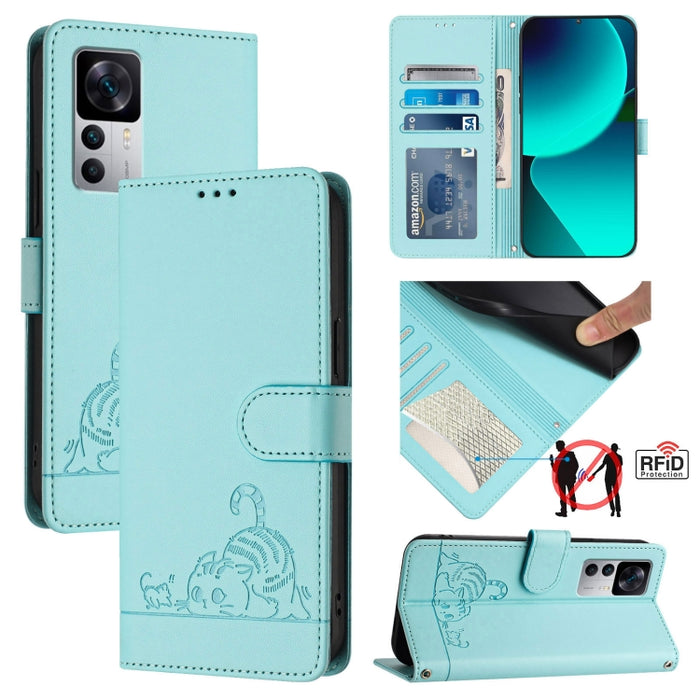 Funda para teléfono de cuero RFID con diseño en relieve de rata y gato con cordón, For Xiaomi POCO X5 Pro, For Xiaomi Redmi 12C / Redmi 11A, For Xiaomi Redmi K60 / K60 Pro, For Xiaomi Redmi 10 5G, For Xiaomi Redmi Note 11E 5G                           ...
