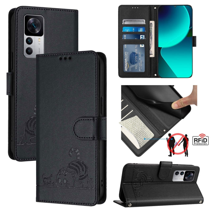 Funda para teléfono de cuero RFID con diseño en relieve de rata y gato con cordón, For Xiaomi POCO X5 Pro, For Xiaomi Redmi 12C / Redmi 11A, For Xiaomi Redmi K60 / K60 Pro, For Xiaomi Redmi 10 5G, For Xiaomi Redmi Note 11E 5G                           ...