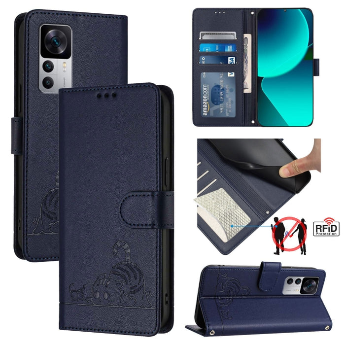 Funda para teléfono de cuero RFID con diseño en relieve de rata y gato con cordón, For Xiaomi POCO X5 Pro, For Xiaomi Redmi 12C / Redmi 11A, For Xiaomi Redmi K60 / K60 Pro, For Xiaomi Redmi 10 5G, For Xiaomi Redmi Note 11E 5G                           ...