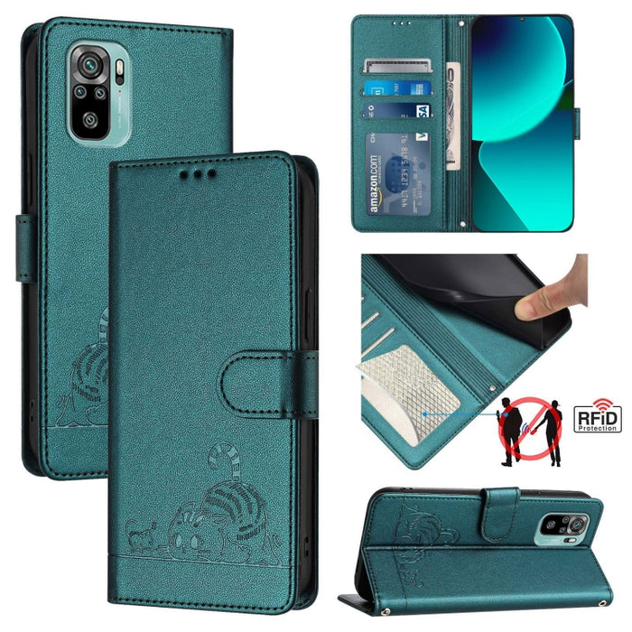 Funda para teléfono de cuero RFID con diseño en relieve de rata y gato con cordón, For Xiaomi POCO X5 Pro, For Xiaomi Redmi 12C / Redmi 11A, For Xiaomi Redmi K60 / K60 Pro, For Xiaomi Redmi 10 5G, For Xiaomi Redmi Note 11E 5G                           ...