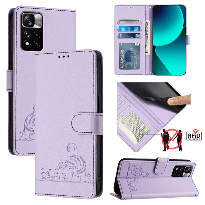 Funda para teléfono de cuero RFID con diseño en relieve de rata y gato con cordón, For Xiaomi POCO X5 Pro, For Xiaomi Redmi 12C / Redmi 11A, For Xiaomi Redmi K60 / K60 Pro, For Xiaomi Redmi 10 5G, For Xiaomi Redmi Note 11E 5G                           ...