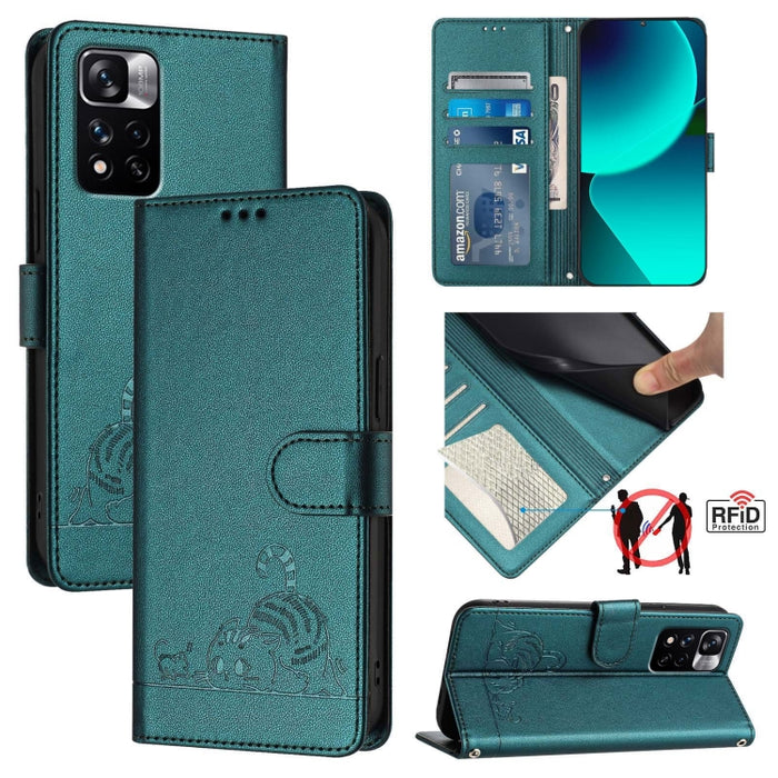 Funda para teléfono de cuero RFID con diseño en relieve de rata y gato con cordón, For Xiaomi Redmi Note 11 Pro+ 5G Global, For Xiaomi POCO X4 NFC 5G, For Xiaomi Redmi Note 11S 5G, For Xiaomi Redmi 10A, For Xiaomi Redmi 10 4G 2021 Global               ...