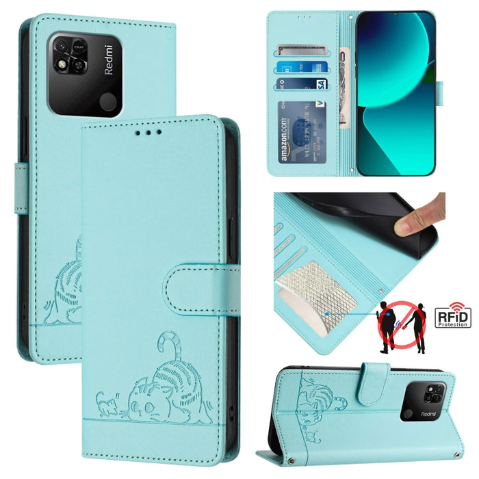 Funda para teléfono de cuero RFID con diseño en relieve de rata y gato con cordón, For Xiaomi Redmi Note 11 Pro+ 5G Global, For Xiaomi POCO X4 NFC 5G, For Xiaomi Redmi Note 11S 5G, For Xiaomi Redmi 10A, For Xiaomi Redmi 10 4G 2021 Global               ...