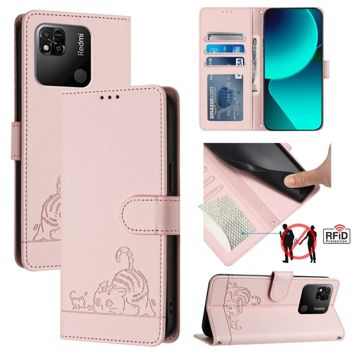 Funda para teléfono de cuero RFID con diseño en relieve de rata y gato con cordón, For Xiaomi Redmi Note 11 Pro+ 5G Global, For Xiaomi POCO X4 NFC 5G, For Xiaomi Redmi Note 11S 5G, For Xiaomi Redmi 10A, For Xiaomi Redmi 10 4G 2021 Global               ...