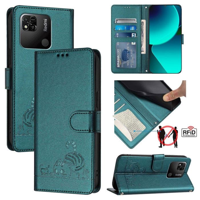 Funda para teléfono de cuero RFID con diseño en relieve de rata y gato con cordón, For Xiaomi Redmi Note 11 Pro+ 5G Global, For Xiaomi POCO X4 NFC 5G, For Xiaomi Redmi Note 11S 5G, For Xiaomi Redmi 10A, For Xiaomi Redmi 10 4G 2021 Global               ...