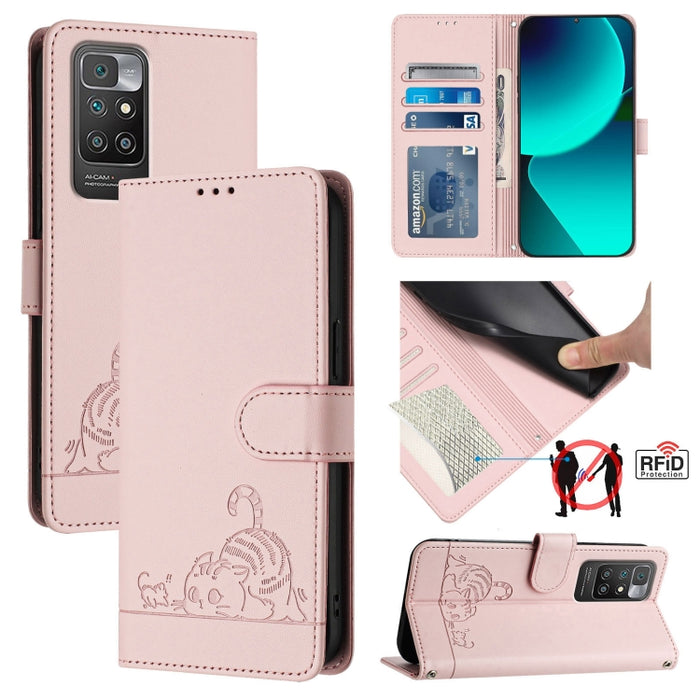Funda para teléfono de cuero RFID con diseño en relieve de rata y gato con cordón, For Xiaomi Redmi Note 11 Pro+ 5G Global, For Xiaomi POCO X4 NFC 5G, For Xiaomi Redmi Note 11S 5G, For Xiaomi Redmi 10A, For Xiaomi Redmi 10 4G 2021 Global               ...