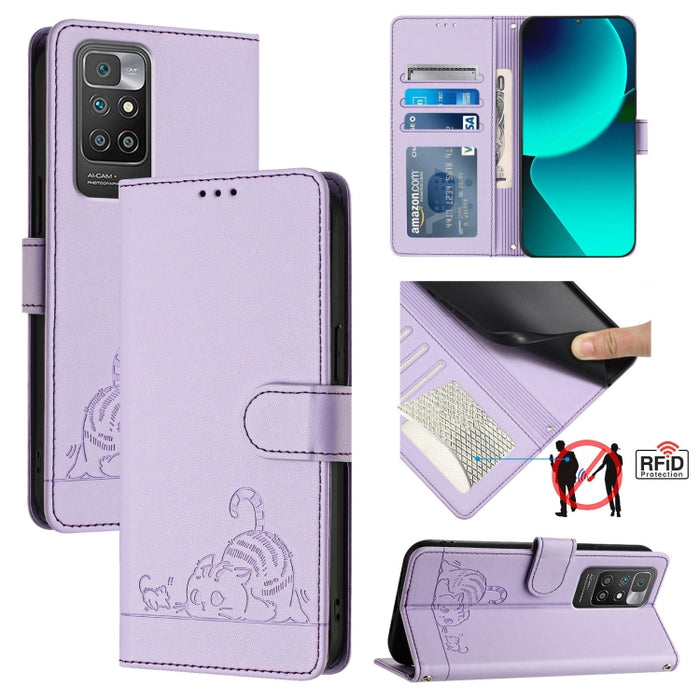 Funda para teléfono de cuero RFID con diseño en relieve de rata y gato con cordón, For Xiaomi Redmi Note 11 Pro+ 5G Global, For Xiaomi POCO X4 NFC 5G, For Xiaomi Redmi Note 11S 5G, For Xiaomi Redmi 10A, For Xiaomi Redmi 10 4G 2021 Global               ...