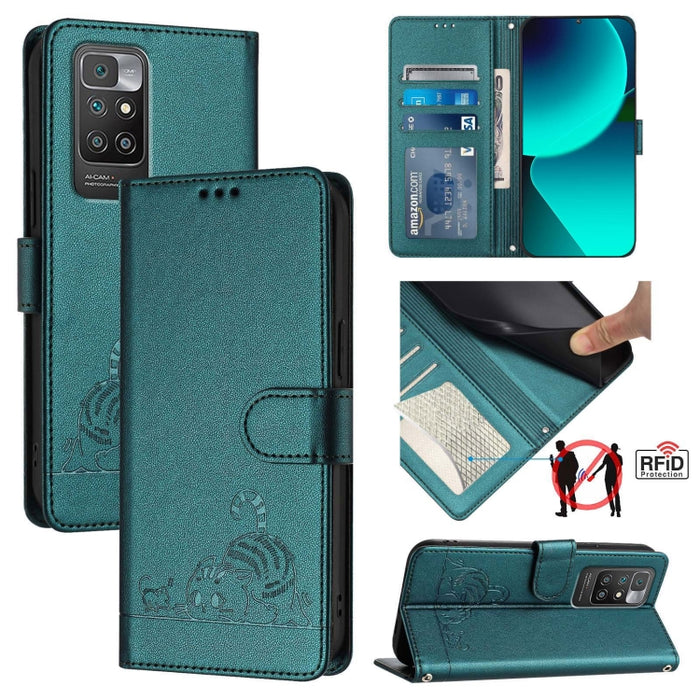 Funda para teléfono de cuero RFID con diseño en relieve de rata y gato con cordón, For Xiaomi Redmi Note 11 Pro+ 5G Global, For Xiaomi POCO X4 NFC 5G, For Xiaomi Redmi Note 11S 5G, For Xiaomi Redmi 10A, For Xiaomi Redmi 10 4G 2021 Global               ...