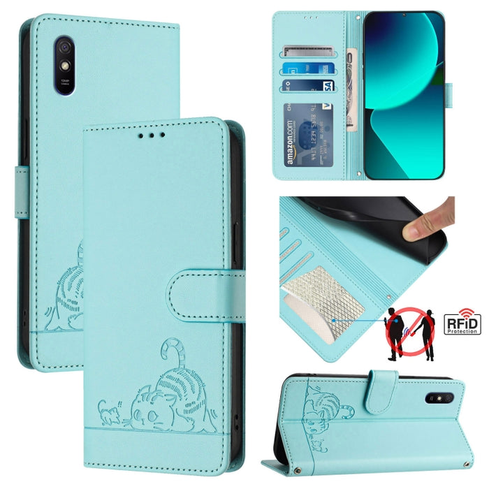 Funda para teléfono de cuero RFID con diseño en relieve de rata y gato con cordón, For Xiaomi Redmi Note 11 Pro+ 5G Global, For Xiaomi POCO X4 NFC 5G, For Xiaomi Redmi Note 11S 5G, For Xiaomi Redmi 10A, For Xiaomi Redmi 10 4G 2021 Global               ...