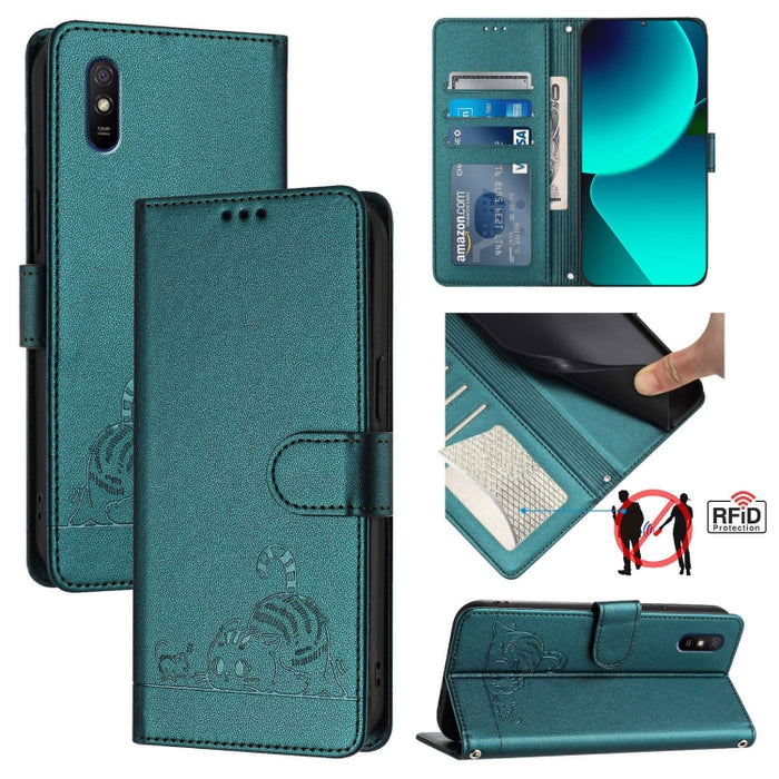 Funda para teléfono de cuero RFID con diseño en relieve de rata y gato con cordón, For Xiaomi Redmi Note 11 Pro+ 5G Global, For Xiaomi POCO X4 NFC 5G, For Xiaomi Redmi Note 11S 5G, For Xiaomi Redmi 10A, For Xiaomi Redmi 10 4G 2021 Global               ...