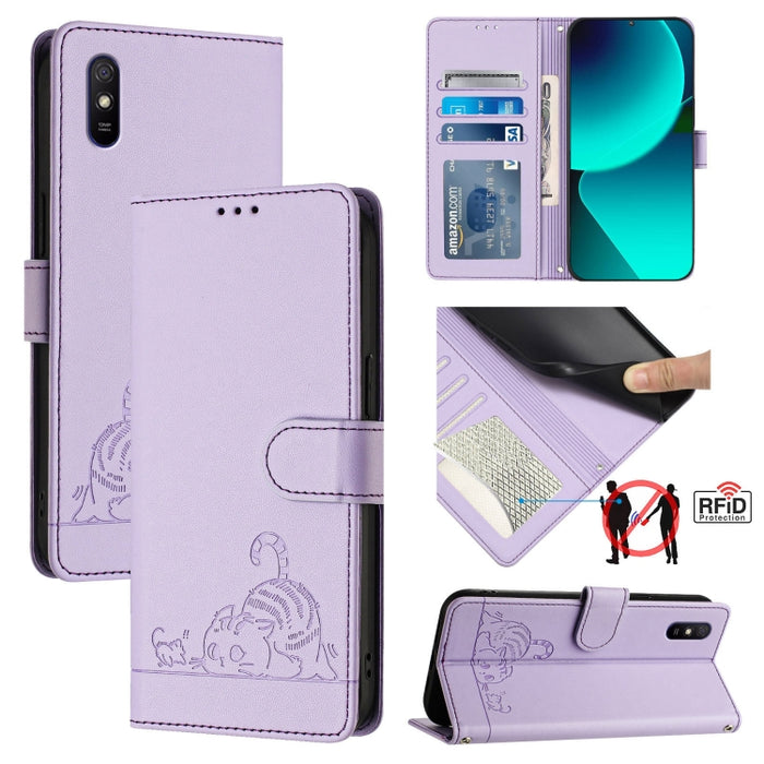 Funda para teléfono de cuero RFID con diseño en relieve de rata y gato con cordón, For Xiaomi Redmi Note 11 Pro+ 5G Global, For Xiaomi POCO X4 NFC 5G, For Xiaomi Redmi Note 11S 5G, For Xiaomi Redmi 10A, For Xiaomi Redmi 10 4G 2021 Global               ...