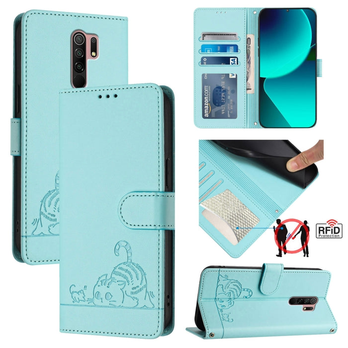 Funda para teléfono de cuero RFID con diseño en relieve de rata y gato con cordón, For Xiaomi Redmi Note 11 Pro+ 5G Global, For Xiaomi POCO X4 NFC 5G, For Xiaomi Redmi Note 11S 5G, For Xiaomi Redmi 10A, For Xiaomi Redmi 10 4G 2021 Global               ...