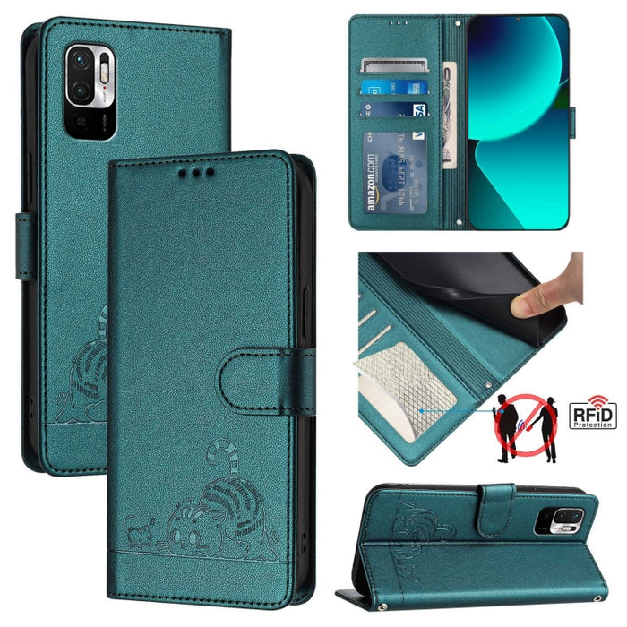 Funda para teléfono de cuero RFID con diseño en relieve de rata y gato con cordón, For Xiaomi Redmi Note 11 Pro+ 5G Global, For Xiaomi POCO X4 NFC 5G, For Xiaomi Redmi Note 11S 5G, For Xiaomi Redmi 10A, For Xiaomi Redmi 10 4G 2021 Global               ...