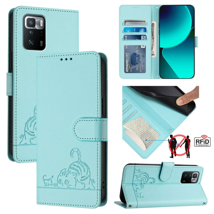 Funda para teléfono de cuero RFID con diseño en relieve de rata y gato con cordón, For Xiaomi Redmi Note 11 Pro+ 5G Global, For Xiaomi POCO X4 NFC 5G, For Xiaomi Redmi Note 11S 5G, For Xiaomi Redmi 10A, For Xiaomi Redmi 10 4G 2021 Global               ...