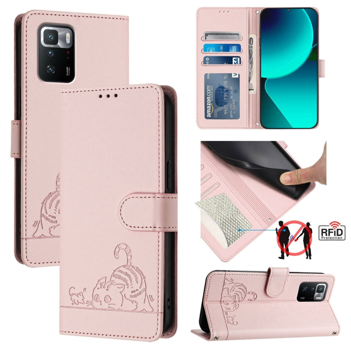 Funda para teléfono de cuero RFID con diseño en relieve de rata y gato con cordón, For Xiaomi Redmi Note 11 Pro+ 5G Global, For Xiaomi POCO X4 NFC 5G, For Xiaomi Redmi Note 11S 5G, For Xiaomi Redmi 10A, For Xiaomi Redmi 10 4G 2021 Global               ...