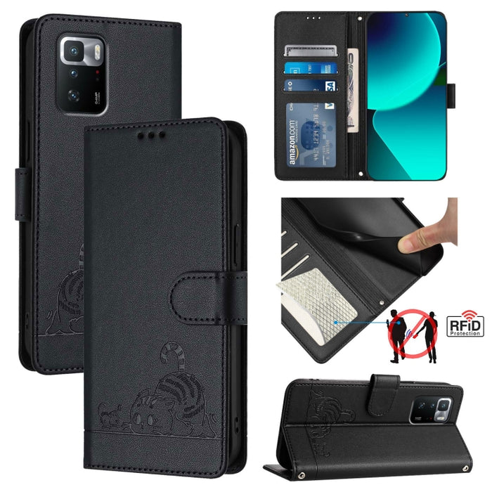 Funda para teléfono de cuero RFID con diseño en relieve de rata y gato con cordón, For Xiaomi Redmi Note 11 Pro+ 5G Global, For Xiaomi POCO X4 NFC 5G, For Xiaomi Redmi Note 11S 5G, For Xiaomi Redmi 10A, For Xiaomi Redmi 10 4G 2021 Global               ...