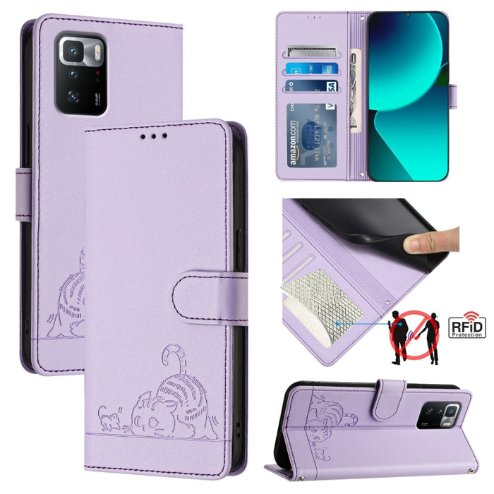 Funda para teléfono de cuero RFID con diseño en relieve de rata y gato con cordón, For Xiaomi Redmi Note 11 Pro+ 5G Global, For Xiaomi POCO X4 NFC 5G, For Xiaomi Redmi Note 11S 5G, For Xiaomi Redmi 10A, For Xiaomi Redmi 10 4G 2021 Global               ...