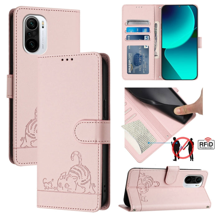 Funda para teléfono de cuero RFID con diseño en relieve de rata y gato con cordón, For Xiaomi Mi 11X / 11X Pro, For Xiaomi Redmi Note 10s 4G, For Xiaomi Redmi Note 10 Pro Max, For Xiaomi Redmi Note 10 Pro India, For Xiaomi Redmi Note 10 Pro 4G         ...
