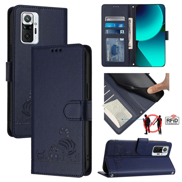 Funda para teléfono de cuero RFID con diseño en relieve de rata y gato con cordón, For Xiaomi Mi 11X / 11X Pro, For Xiaomi Redmi Note 10s 4G, For Xiaomi Redmi Note 10 Pro Max, For Xiaomi Redmi Note 10 Pro India, For Xiaomi Redmi Note 10 Pro 4G         ...
