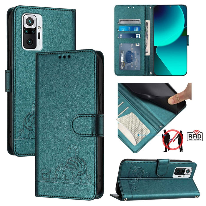 Funda para teléfono de cuero RFID con diseño en relieve de rata y gato con cordón, For Xiaomi Mi 11X / 11X Pro, For Xiaomi Redmi Note 10s 4G, For Xiaomi Redmi Note 10 Pro Max, For Xiaomi Redmi Note 10 Pro India, For Xiaomi Redmi Note 10 Pro 4G         ...