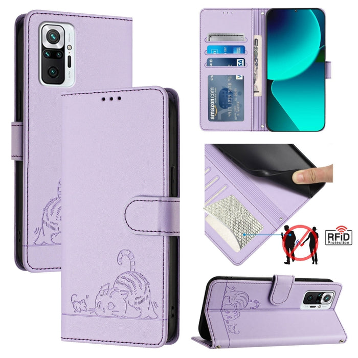Funda para teléfono de cuero RFID con diseño en relieve de rata y gato con cordón, For Xiaomi Mi 11X / 11X Pro, For Xiaomi Redmi Note 10s 4G, For Xiaomi Redmi Note 10 Pro Max, For Xiaomi Redmi Note 10 Pro India, For Xiaomi Redmi Note 10 Pro 4G         ...