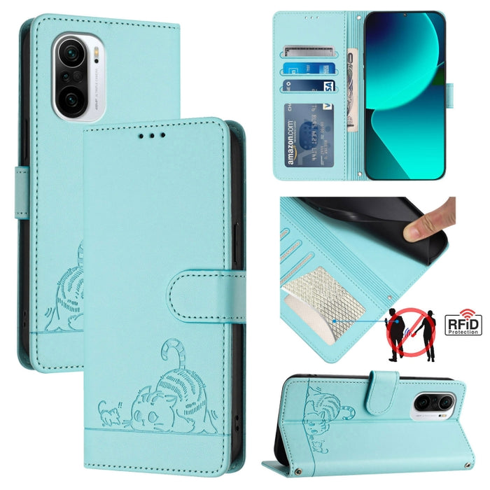Funda para teléfono de cuero RFID con diseño en relieve de rata y gato con cordón, For Xiaomi Mi 11X / 11X Pro, For Xiaomi Redmi Note 10s 4G, For Xiaomi Redmi Note 10 Pro Max, For Xiaomi Redmi Note 10 Pro India, For Xiaomi Redmi Note 10 Pro 4G         ...