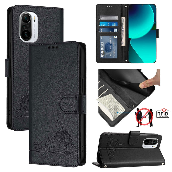 Funda para teléfono de cuero RFID con diseño en relieve de rata y gato con cordón, For Xiaomi Mi 11X / 11X Pro, For Xiaomi Redmi Note 10s 4G, For Xiaomi Redmi Note 10 Pro Max, For Xiaomi Redmi Note 10 Pro India, For Xiaomi Redmi Note 10 Pro 4G         ...