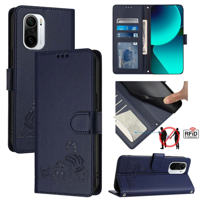 Funda para teléfono de cuero RFID con diseño en relieve de rata y gato con cordón, For Xiaomi Mi 11X / 11X Pro, For Xiaomi Redmi Note 10s 4G, For Xiaomi Redmi Note 10 Pro Max, For Xiaomi Redmi Note 10 Pro India, For Xiaomi Redmi Note 10 Pro 4G         ...
