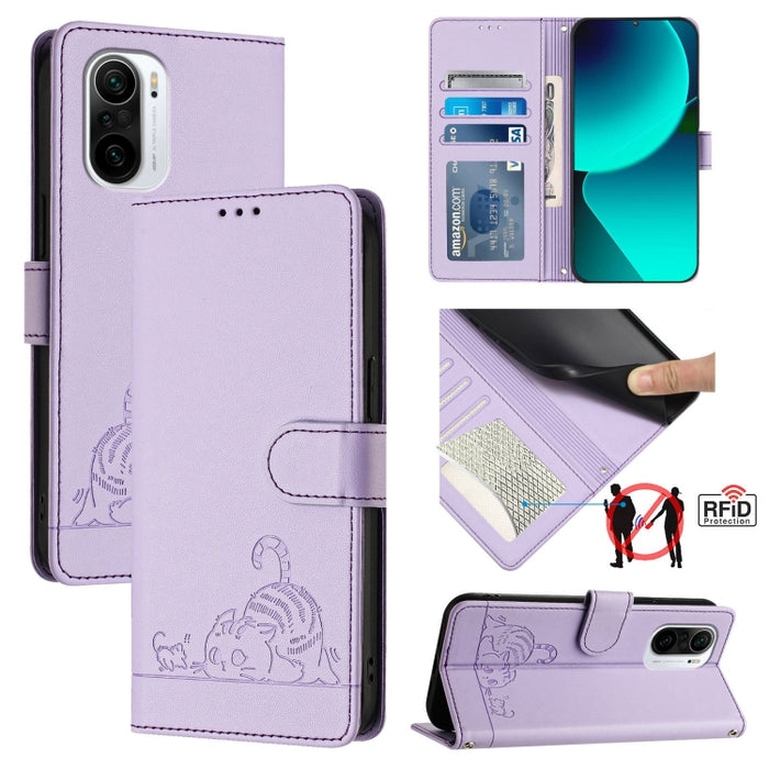 Funda para teléfono de cuero RFID con diseño en relieve de rata y gato con cordón, For Xiaomi Mi 11X / 11X Pro, For Xiaomi Redmi Note 10s 4G, For Xiaomi Redmi Note 10 Pro Max, For Xiaomi Redmi Note 10 Pro India, For Xiaomi Redmi Note 10 Pro 4G         ...