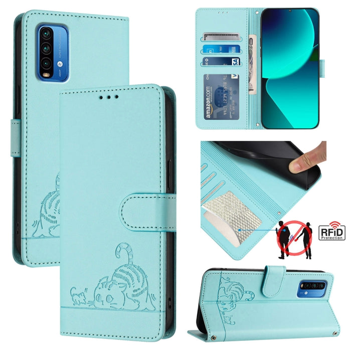 Funda para teléfono de cuero RFID con diseño en relieve de rata y gato con cordón, For Xiaomi Mi 11X / 11X Pro, For Xiaomi Redmi Note 10s 4G, For Xiaomi Redmi Note 10 Pro Max, For Xiaomi Redmi Note 10 Pro India, For Xiaomi Redmi Note 10 Pro 4G         ...