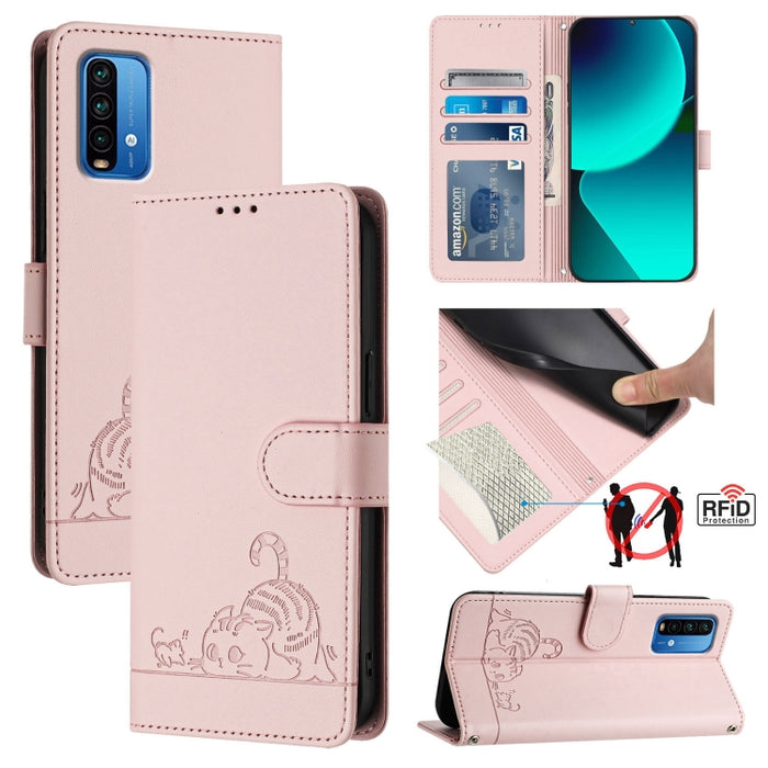 Funda para teléfono de cuero RFID con diseño en relieve de rata y gato con cordón, For Xiaomi Mi 11X / 11X Pro, For Xiaomi Redmi Note 10s 4G, For Xiaomi Redmi Note 10 Pro Max, For Xiaomi Redmi Note 10 Pro India, For Xiaomi Redmi Note 10 Pro 4G         ...