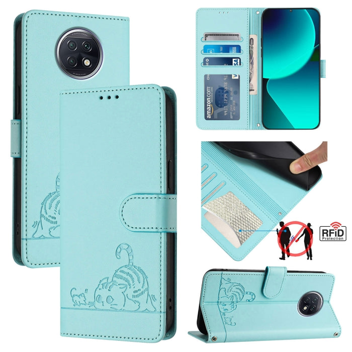 Funda para teléfono de cuero RFID con diseño en relieve de rata y gato con cordón, For Xiaomi Mi 11X / 11X Pro, For Xiaomi Redmi Note 10s 4G, For Xiaomi Redmi Note 10 Pro Max, For Xiaomi Redmi Note 10 Pro India, For Xiaomi Redmi Note 10 Pro 4G         ...