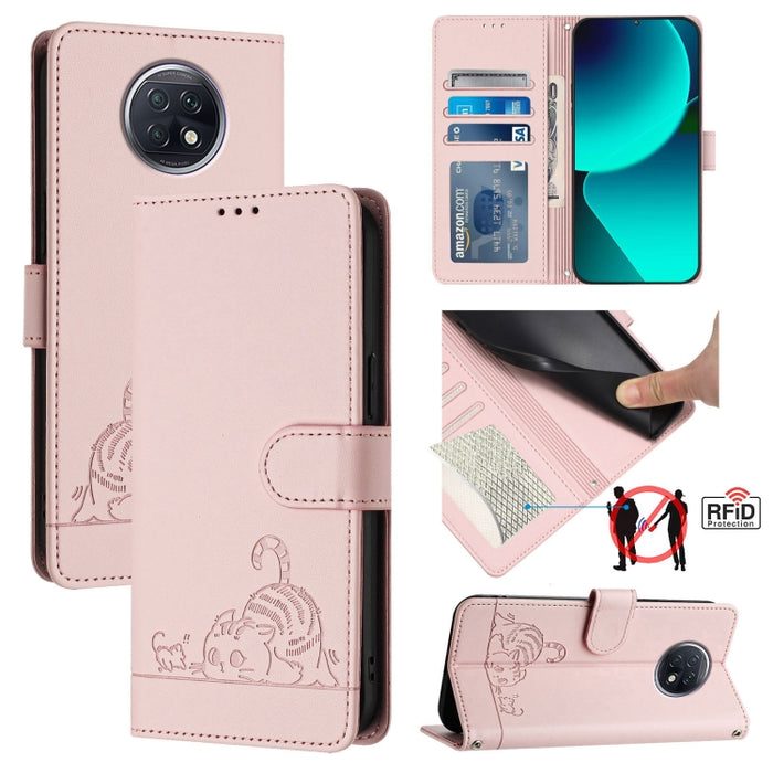 Funda para teléfono de cuero RFID con diseño en relieve de rata y gato con cordón, For Xiaomi Mi 11X / 11X Pro, For Xiaomi Redmi Note 10s 4G, For Xiaomi Redmi Note 10 Pro Max, For Xiaomi Redmi Note 10 Pro India, For Xiaomi Redmi Note 10 Pro 4G         ...