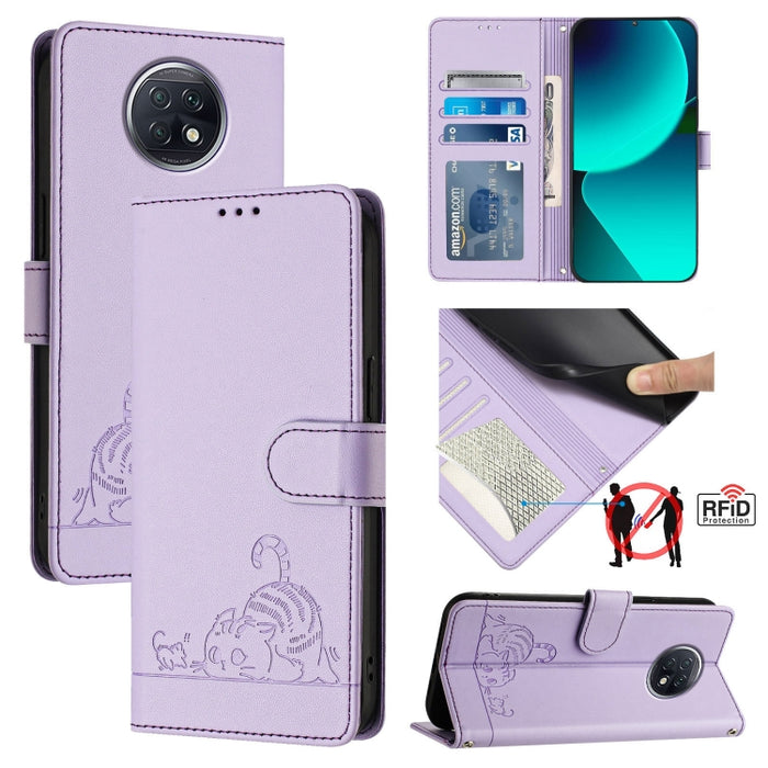 Funda para teléfono de cuero RFID con diseño en relieve de rata y gato con cordón, For Xiaomi Mi 11X / 11X Pro, For Xiaomi Redmi Note 10s 4G, For Xiaomi Redmi Note 10 Pro Max, For Xiaomi Redmi Note 10 Pro India, For Xiaomi Redmi Note 10 Pro 4G         ...