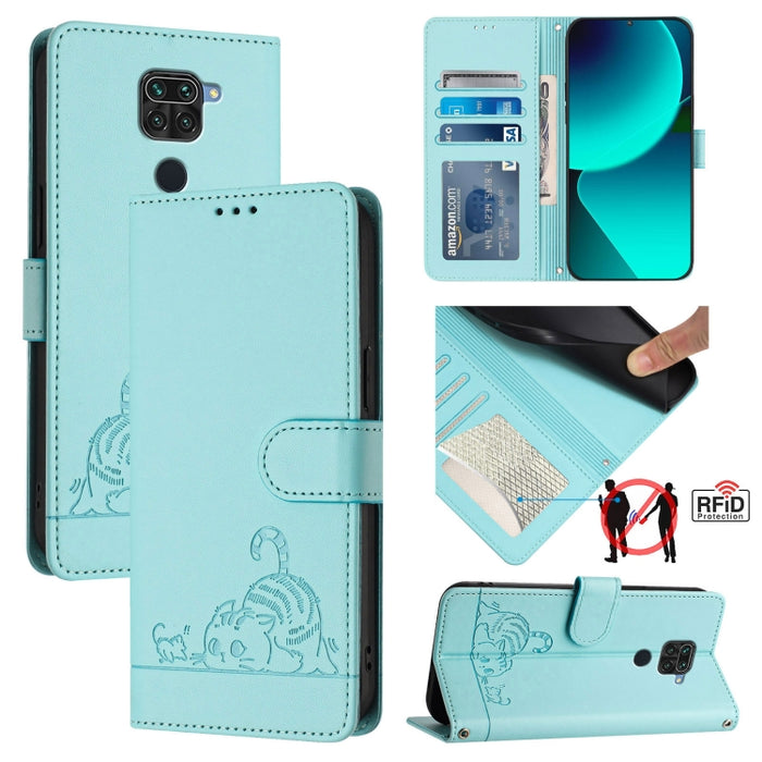 Funda para teléfono de cuero RFID con diseño en relieve de rata y gato con cordón, For Xiaomi Mi 11X / 11X Pro, For Xiaomi Redmi Note 10s 4G, For Xiaomi Redmi Note 10 Pro Max, For Xiaomi Redmi Note 10 Pro India, For Xiaomi Redmi Note 10 Pro 4G         ...